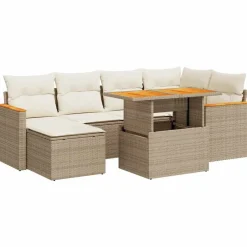 Clearance vidaXL Trädgårdssoffset med dynor 7 delar beige konstrotting akaciaträ beige och gräddvit