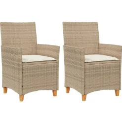 Outlet vidaXL Trädgårdsstolar m.dynor 2 st konstrotting och massivt trä Beige