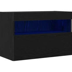 vidaXL TV Vägghylla med LED 60 x 30 x 40 cm Konstruerat trä Svart ek