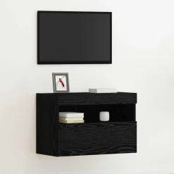 vidaXL TV Vägghylla med LED 60 x 30 x 40 cm Konstruerat trä Svart ek