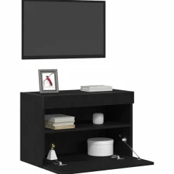 vidaXL TV Vägghylla med LED 60 x 30 x 40 cm Konstruerat trä Svart ek