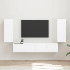Discount vidaXL TV väggskåp set Väggmonterad 4 pcs Konstruerat trä Vit