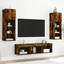 Clearance vidaXL Tv-bänk 5 delar LED konstruerat trä Rökfärgad ek