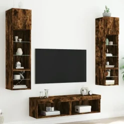 Best vidaXL Tv-bänk 6 delar LED konstruerat trä Rökfärgad ek