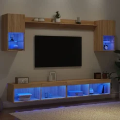 vidaXL Tv-bänk 6 delar LED sonoma-ek konstruerat trä