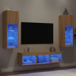 Sale vidaXL Tv-bänk 5 delar LED sonoma-ek konstruerat trä Sonoma ek