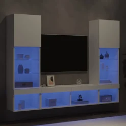 Hot vidaXL Tv-bänk 5 delar LED konstruerat trä Vit