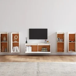 vidaXL Tv-bänk 5 delar vit massiv furu