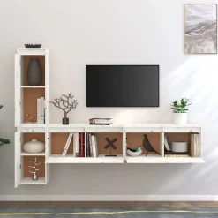 Sale vidaXL Tv-bänk 4 delar massiv furu Vit