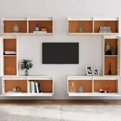 vidaXL Tv-bänk 6 st vit massiv furu