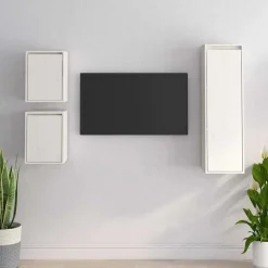 vidaXL Tv-bänk 3 st massiv furu Vit