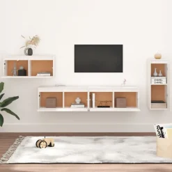 Discount vidaXL Tv-bänk 4 st massiv furu Vit