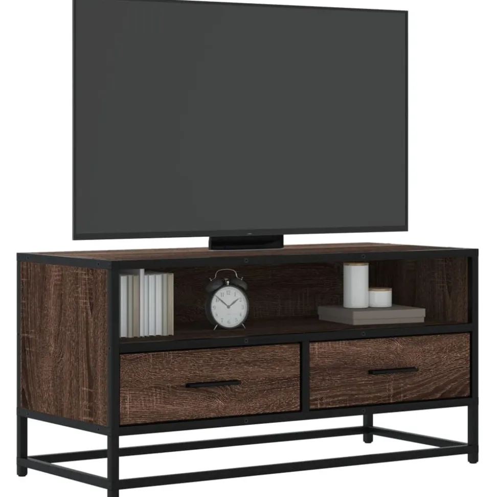 vidaXL Tv-bänk brun ek 80x34,5x40 cm konstruerat trä och metall
