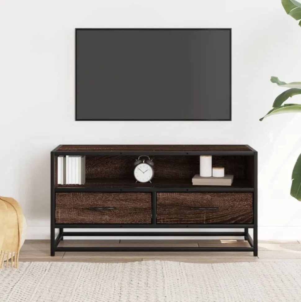 vidaXL Tv-bänk brun ek 80x34,5x40 cm konstruerat trä och metall