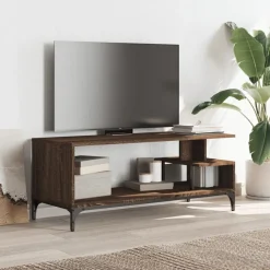 vidaXL Tv-bänk brun ek 102x40x41cm konstruerat trä pulverlackerat stål