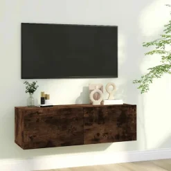 vidaXL Tv-bänk för vägg rökfärgad ek 100x30x30 cm konstruerat trä