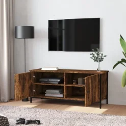 Clearance vidaXL Tv-bänk med dörrar 102x35x45 cm konstruerat trä Rökfärgad ek