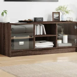 vidaXL Tv-bänk med glasdörrar brun ek 102x37x42 cm