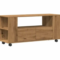 Outlet vidaXL Tv-bänk med hjul artisian ek 102x34,5x43 cm konstruerat trä artisan ek