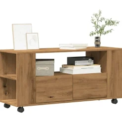 Outlet vidaXL Tv-bänk med hjul artisian ek 102x34,5x43 cm konstruerat trä artisan ek