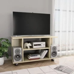 Discount vidaXL Tv-bänk med hjul 80x40x45 cm konstruerat trä Sonoma ek