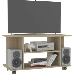 Discount vidaXL Tv-bänk med hjul 80x40x45 cm konstruerat trä Sonoma ek