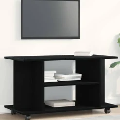 Discount vidaXL TV-bänk med hjul 80x40x45 cm konstruerat trä Svart ek