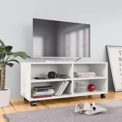 Online vidaXL Tv-bänk med hjul 90x35x35 cm konstruerat trä Vit