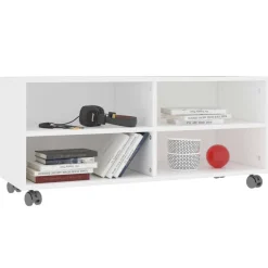 Online vidaXL Tv-bänk med hjul 90x35x35 cm konstruerat trä Vit