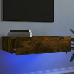 Hot vidaXL Tv-bänk med LED-belysning 60x35x15,5 cm Rökfärgad ek