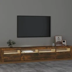 Discount vidaXL Tv-bänk med LED-belysning 240x35x40 cm Rökfärgad ek