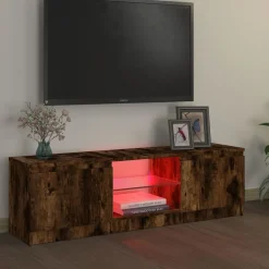 vidaXL Tv-bänk med LED-belysning rökfärgad ek 120x30x36 cm