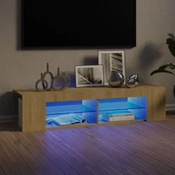 Best vidaXL TV-bänk med LED-belysning sonoma-ek 135x39x30 cm Sonoma ek