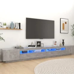 vidaXL TV-bänk med LED-belysning betonggrå 300x35x40 cm