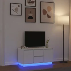 vidaXL TV-bänk med LED-lampor vit 100x41x50 cm