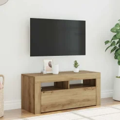 vidaXL TV-bänk med LED-lampor artisan ek 90x35x40 cm konstruerat trä