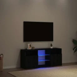 Online vidaXL TV-bänk med LED-lampor 120x30x50 cm konstruerat trä Svart ek