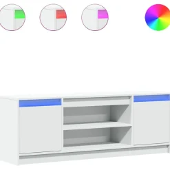 vidaXL Tv-bänk med LEDs vit 139,5x34x50 cm konstruerat trä