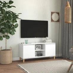 vidaXL TV-bänk med massiva ben vit 103,5x35x50 cm