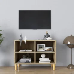 Discount vidaXL TV-bänk med massiva ben sonoma-ek 69,5x30x50 cm Sonoma ek