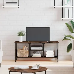 Clearance vidaXL Tv-bänk 100x35x45 cm konstruerat trä & järn Rökfärgad ek