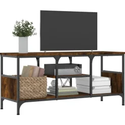 Clearance vidaXL Tv-bänk 100x35x45 cm konstruerat trä & järn Rökfärgad ek
