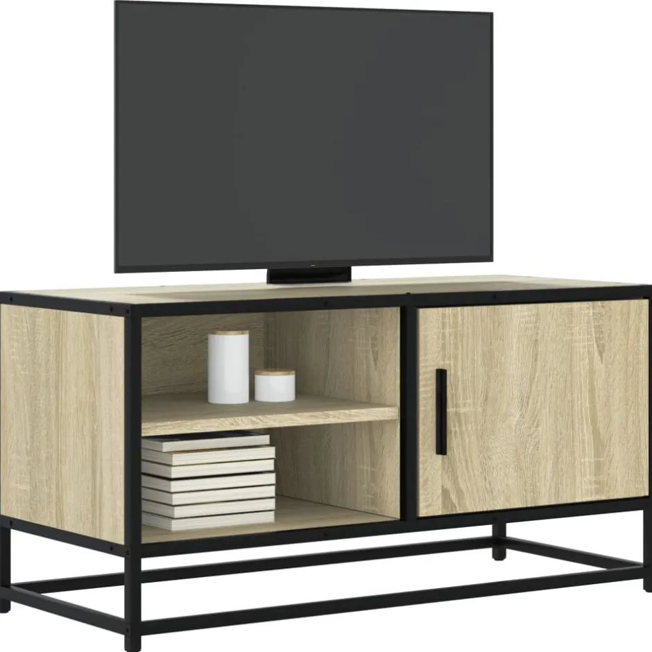Discount vidaXL Tv-bänk sonoma-ek 80x34,5x40 cm konstruerat trä och metall Sonoma ek