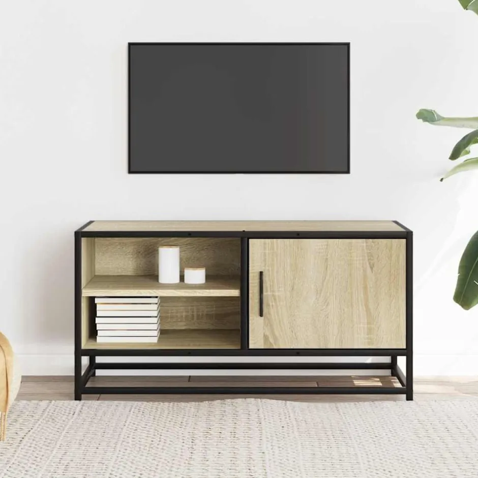 Discount vidaXL Tv-bänk sonoma-ek 80x34,5x40 cm konstruerat trä och metall Sonoma ek