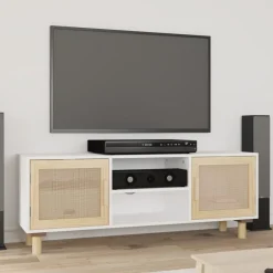 Online vidaXL Tv-bänk 105x30x40 cm massiv furu & naturlig rotting Vit