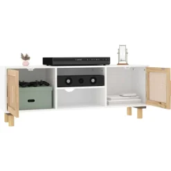 Online vidaXL Tv-bänk 105x30x40 cm massiv furu & naturlig rotting Vit