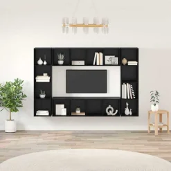 Clearance vidaXL TV-bänkset 4 pcs Svart 37 x 37 x 142,5 cm Konstruerat trä Svart ek