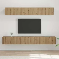 Best vidaXL TV-bänkset Väggmonterad 5 pcs Konstruerat trä artisan ek