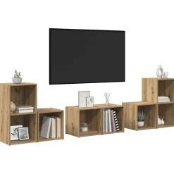 Online vidaXL TV-bänkset Väggmonterad 6 pcs Konstruerat trä artisan ek