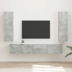 vidaXL TV-bänkset Väggmonterad 3 pcs Konstruerat trä Betonggrå